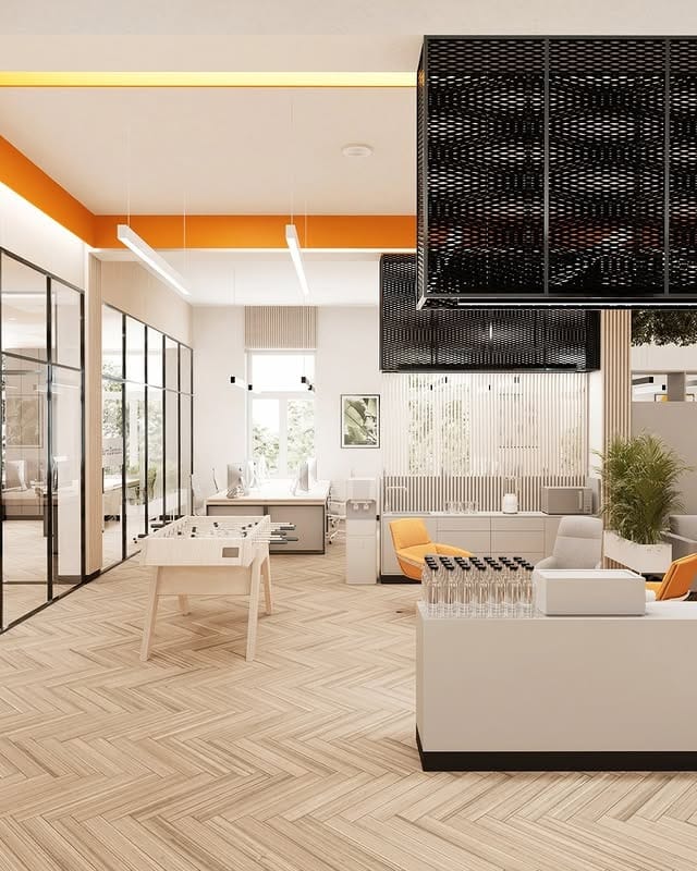 11. Modern Light Office with Citrus Accents - orange office ideas