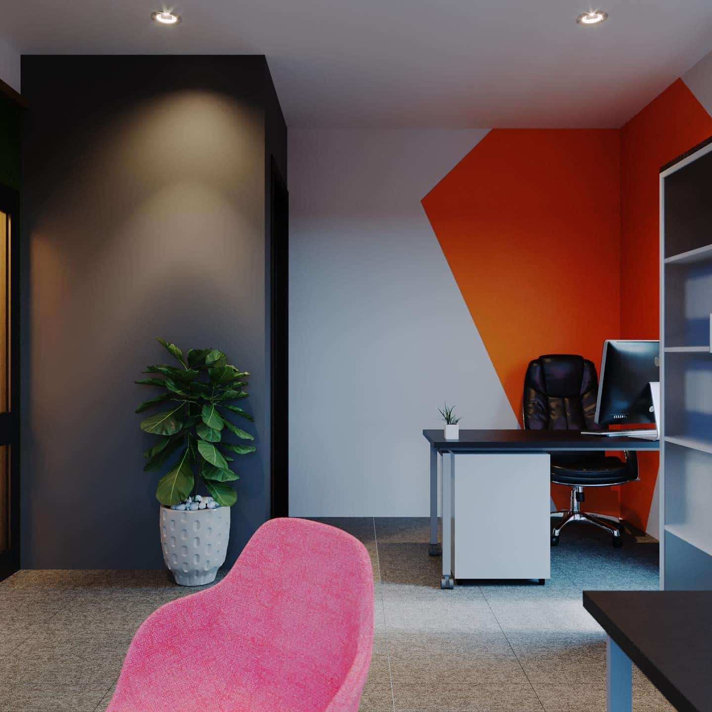 16. Geometric Energy in Minimal Form - orange office ideas