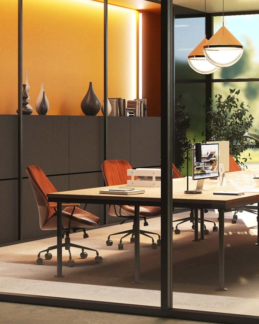 18. Amber Glow in a Professional Setting - orange office ideas