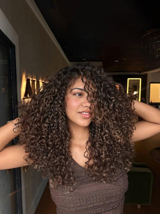 16. Walnut Brown Curly Volume Cut - Curly Hairstyles