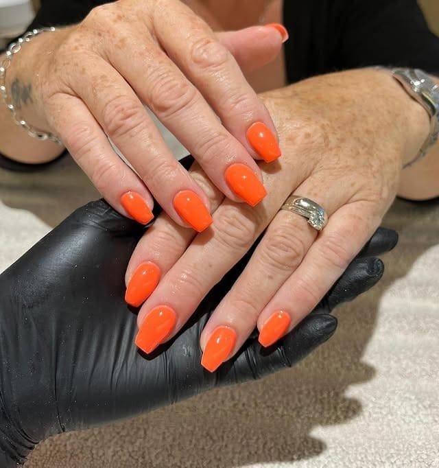15. Classic Bright Square Nails - neon orange nail ideas