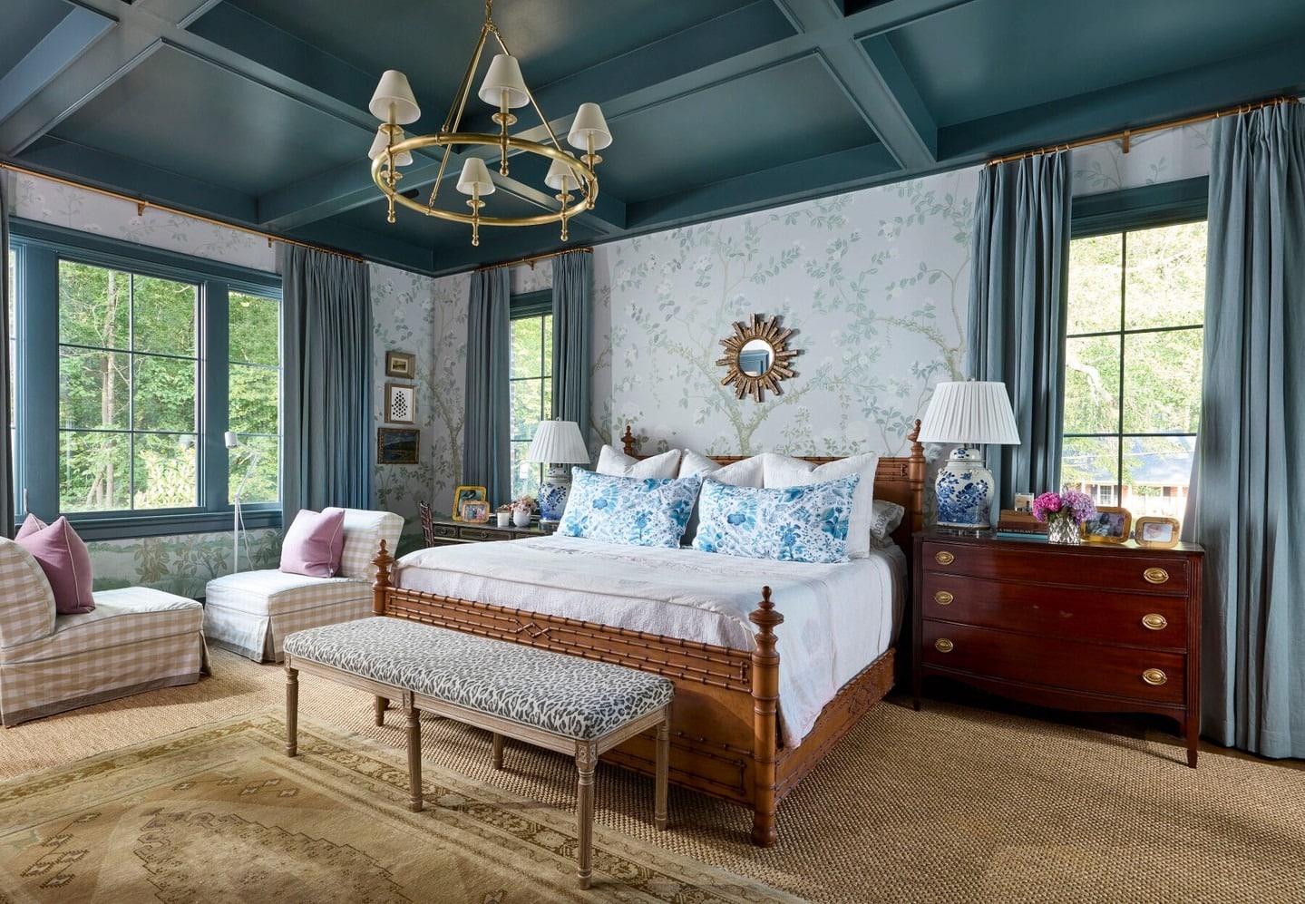 9. Classic Teal Grandeur with Traditional Detailing - teal and white bedroom ideas