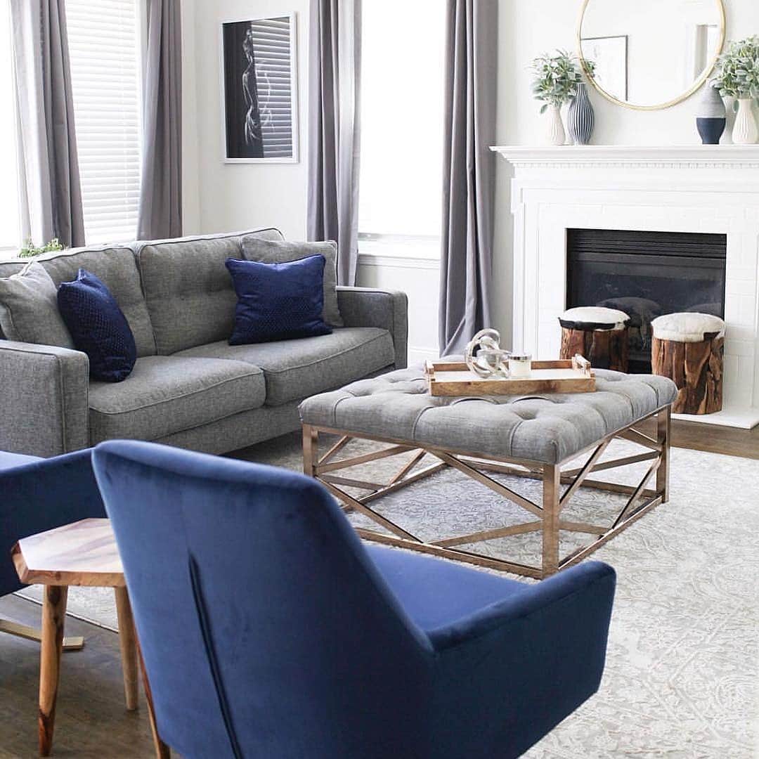 2. Contemporary Comfort in Blue and Gray - blue and gold living room ideas