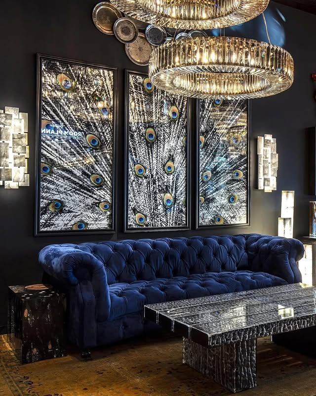 8. Art Deco Allure with Moody Sophistication - blue and gold living room ideas