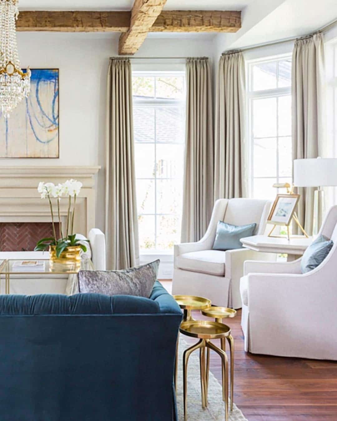 9. Soft Glamour in Light and Gold - blue and gold living room ideas