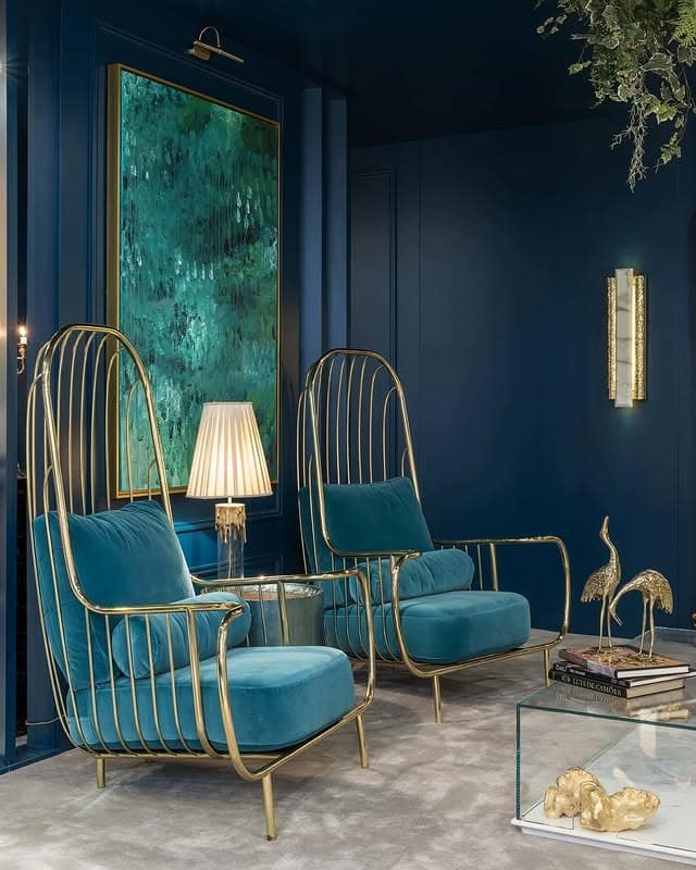 18. Artful Luxury in Teal and Gold - blue and gold living room ideas