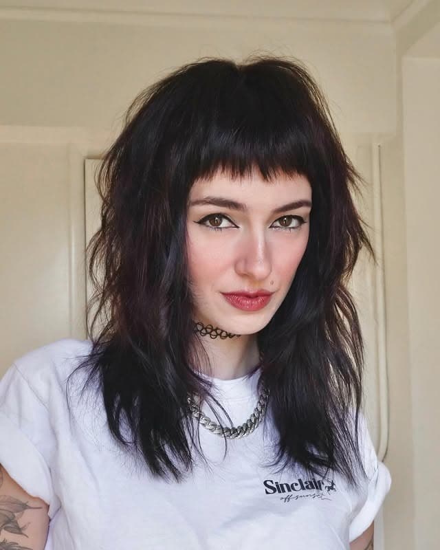 11. Midnight Shag with Micro Bangs - Short Shag Haircuts