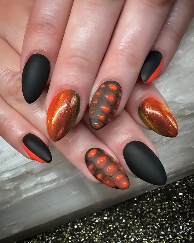 4. Molten Matte Majesty - orange and black nail ideas