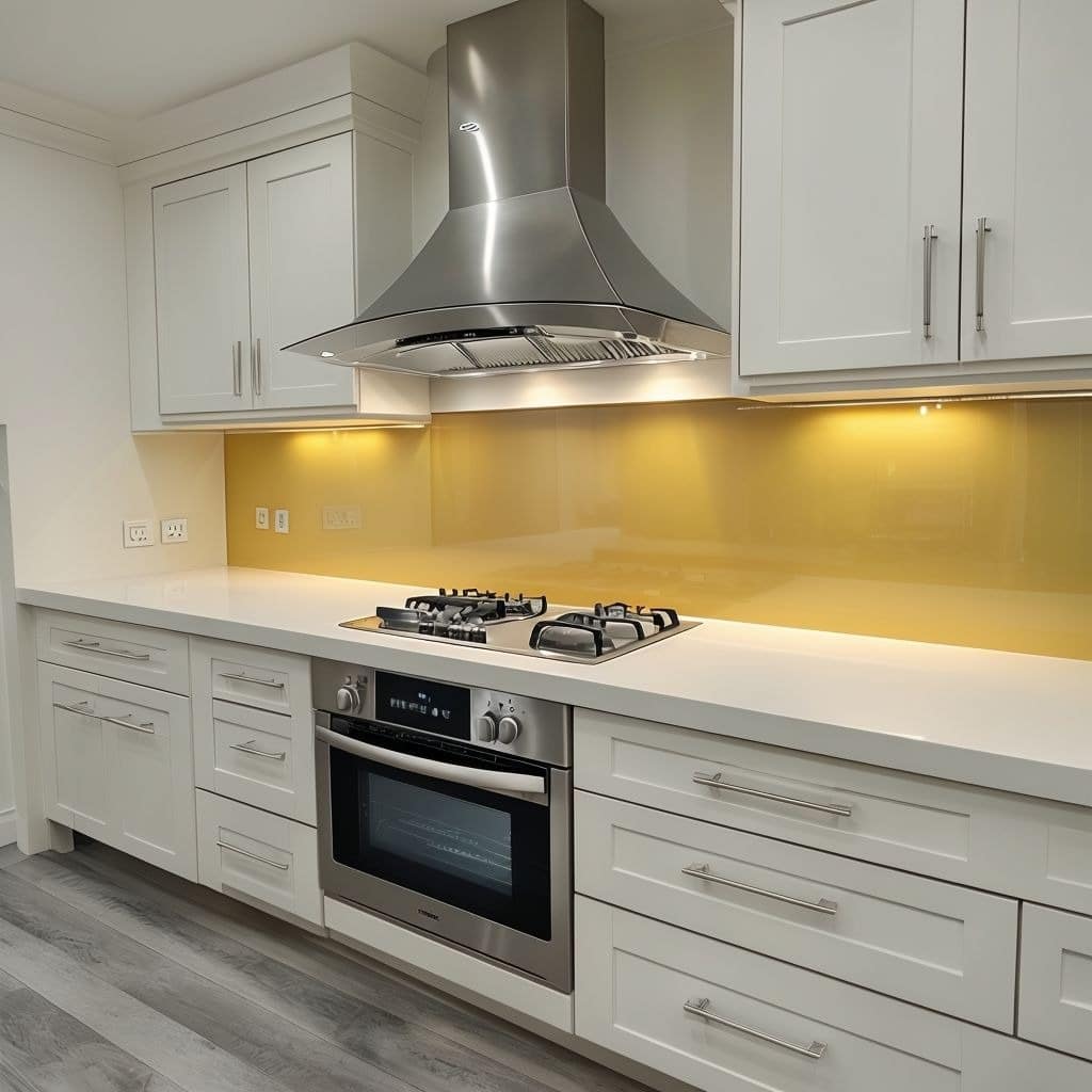 20. Sunny Energy with Mustard Glass - backsplash ideas for white kitchen