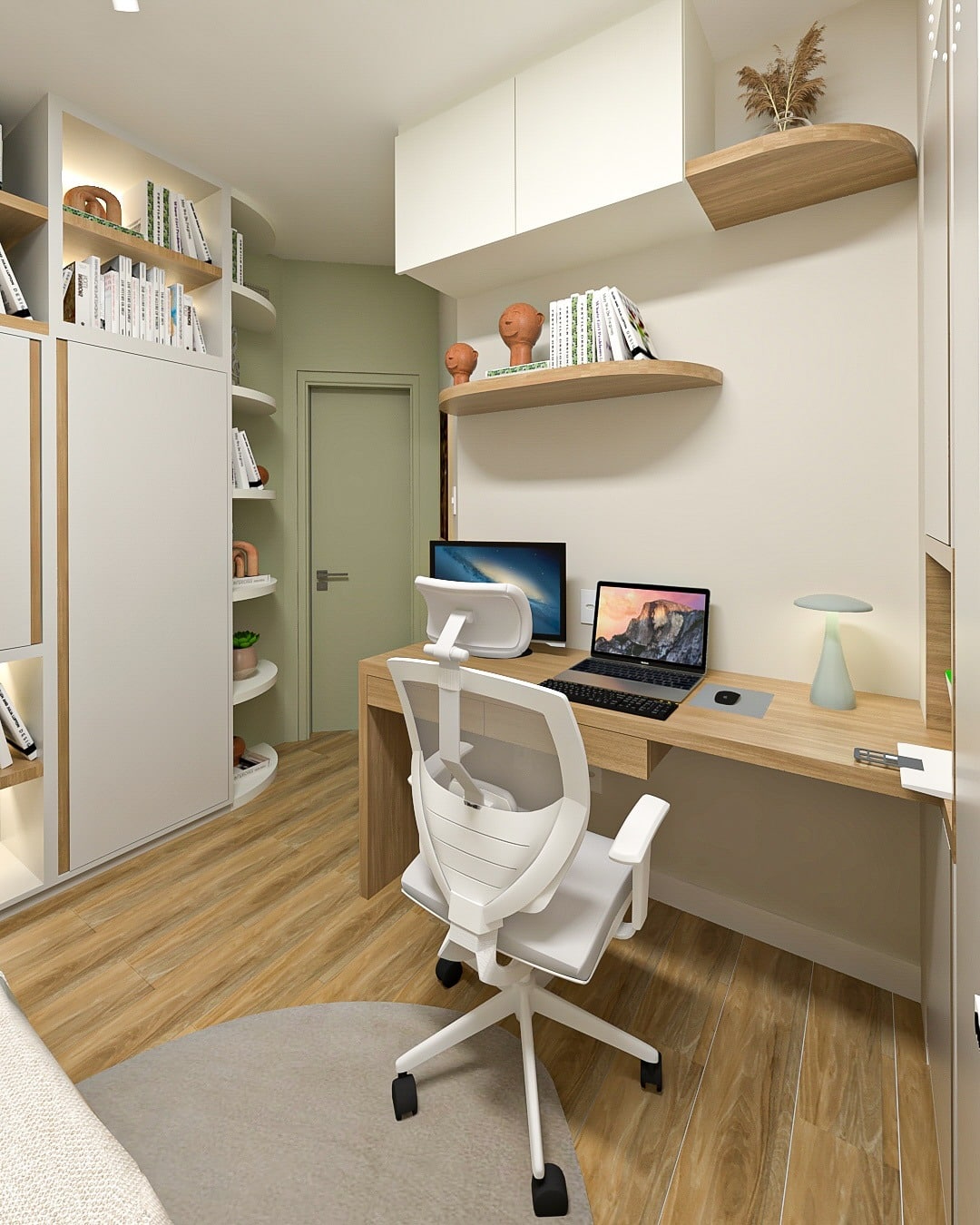 12. Compact Office with Light Woods and Minimal Lines - simple office ideas