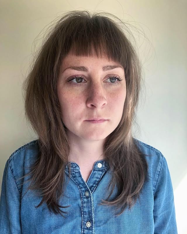 5. Textured Mocha Shag with Asymmetric Micro Fringe - Asymmetrical Bangs Hairstyles