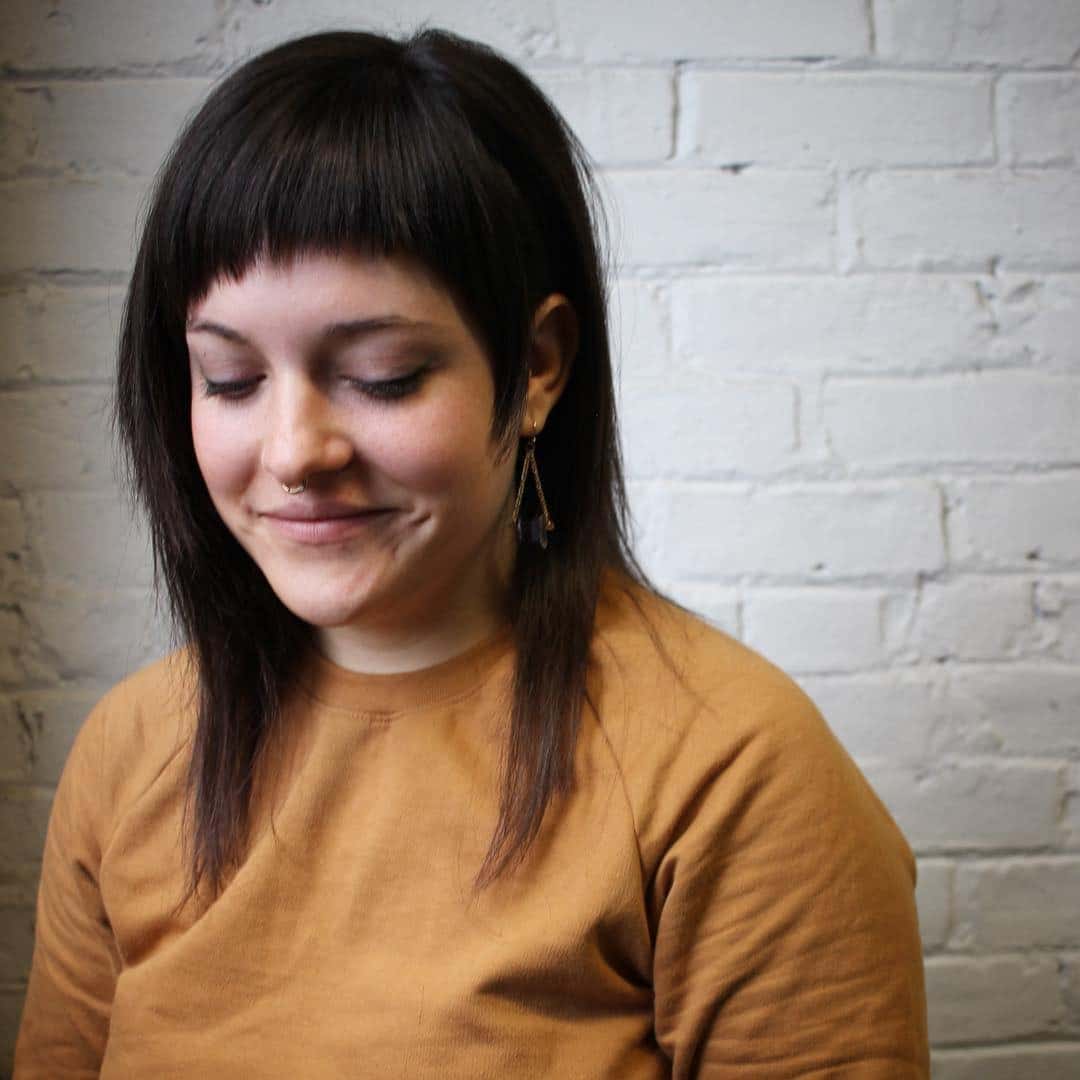 11. Dark Espresso Shag with Choppy Micro Fringe - Asymmetrical Bangs Hairstyles