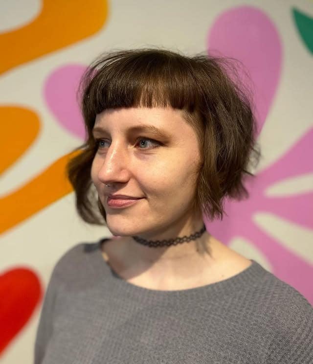 15. Chestnut Tousled Bob with Asymmetrical Fringe - Asymmetrical Bangs Hairstyles