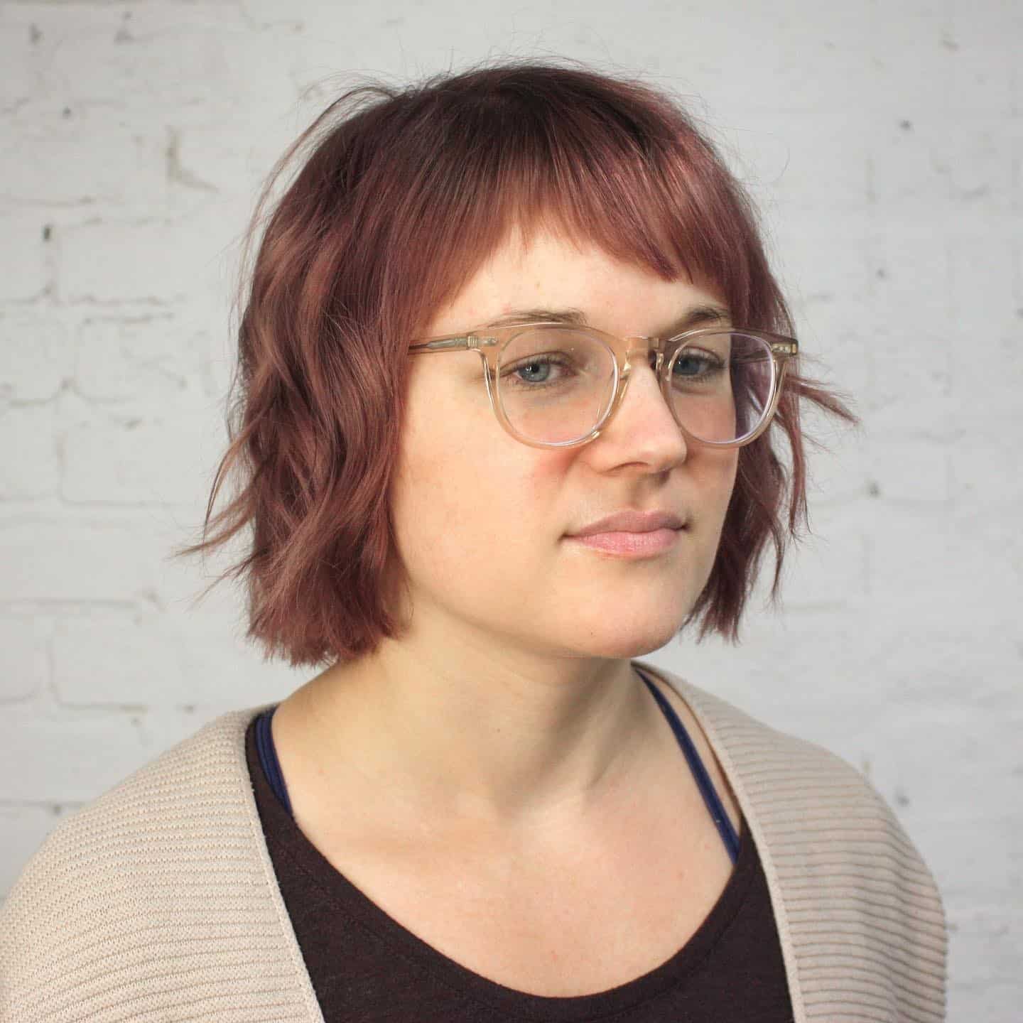 20. Rosewood Textured Bob with Angled Micro Fringe - Asymmetrical Bangs Hairstyles