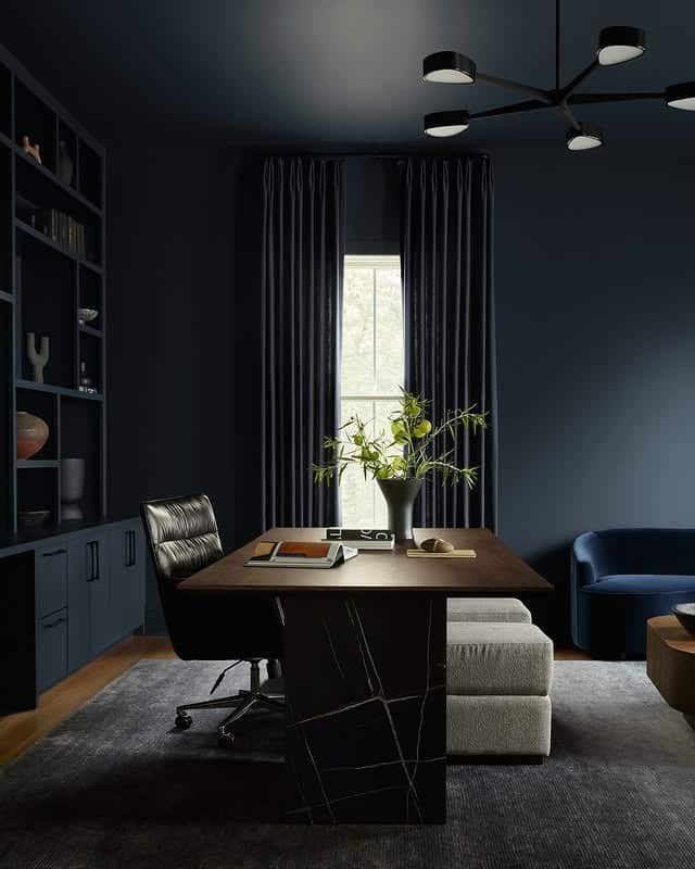4. Moody Navy Modern Office - office ideas for men