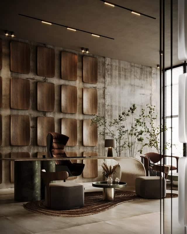 9. Industrial Luxe Office with Sculptural Details - office ideas for men