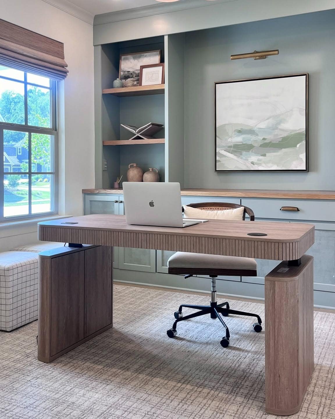 13. Soft Blue Modern Workspace with Natural Light - office ideas for men