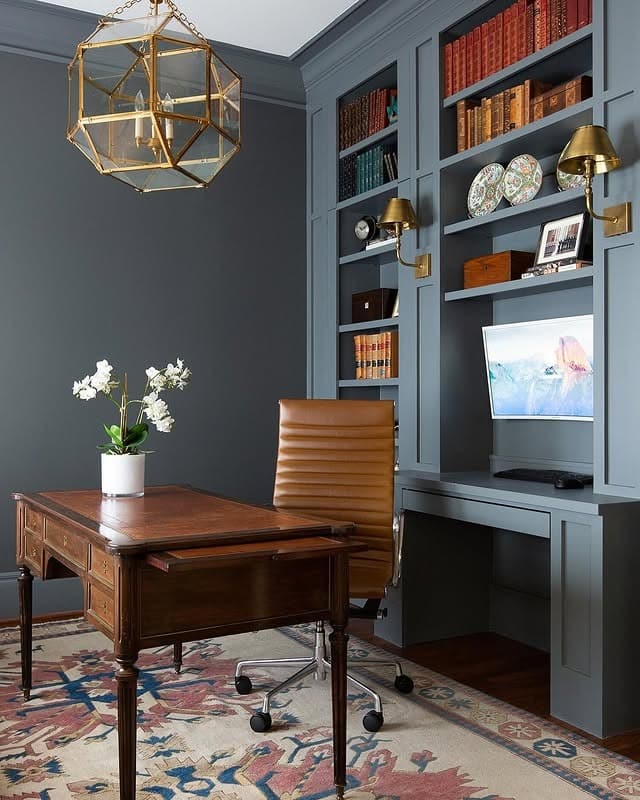 15. Charcoal and Brass Classic Office - office ideas for men