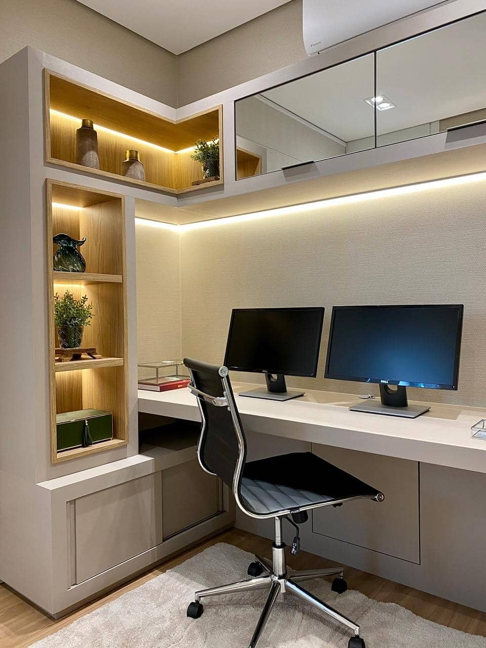 18. Compact Modern Workspace with Ambient Lighting - office ideas for men