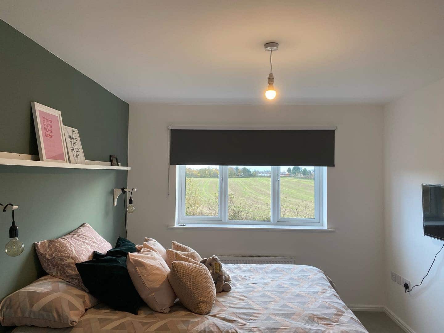 1. Modern Farmhouse Simplicity with Olive Accent - blank wall bedroom ideas