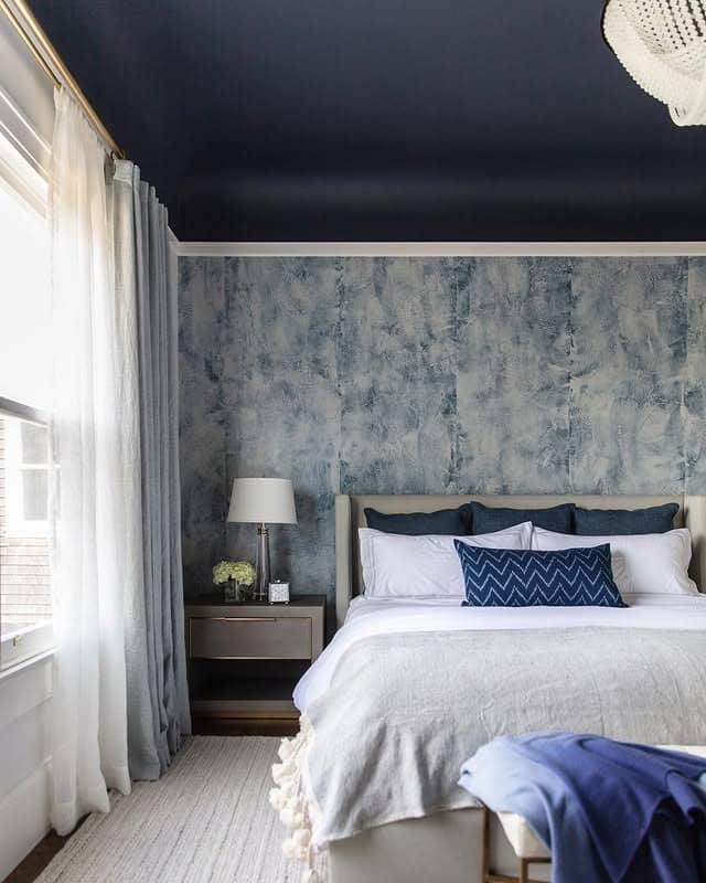4. Contemporary Depth with Navy and Cloud Blue - blank wall bedroom ideas