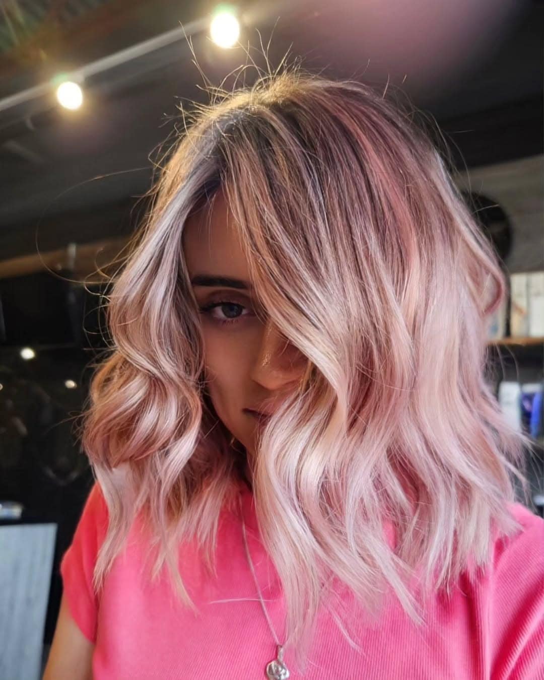 1. Soft Rose Gold Waves with Dimensional Shine - Rose Gold Hair Color