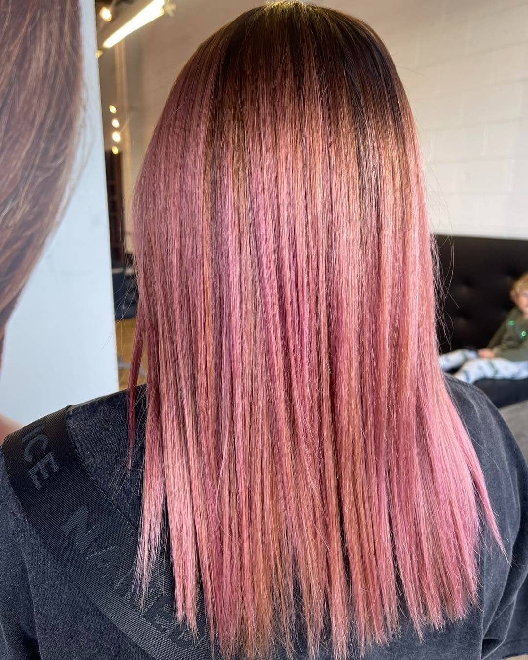 15. Rooted Rose Gold Straight Finish - Rose Gold Hair Color