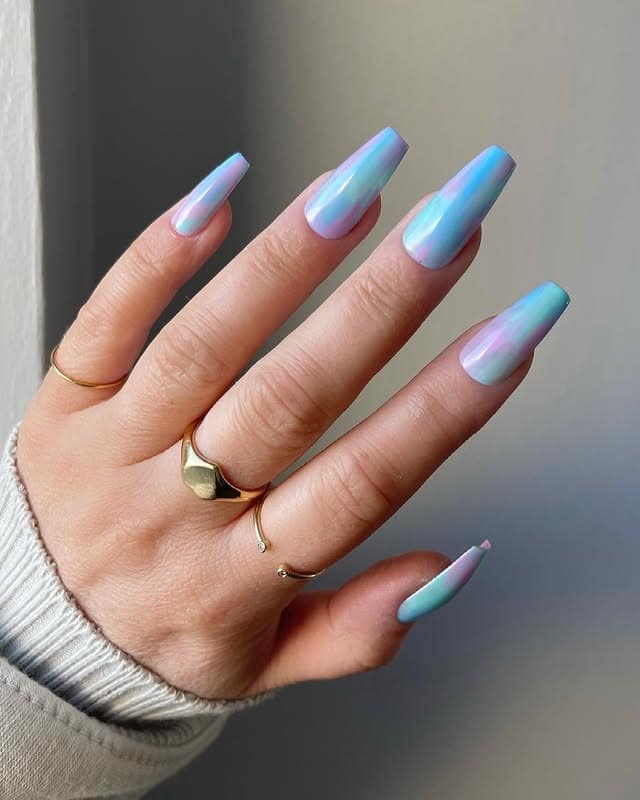 2. Iridescent Blue-Pink Chrome Fade - periwinkle nail ideas