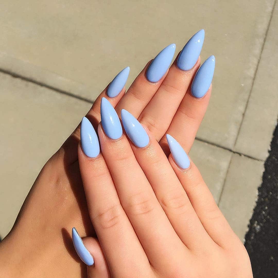 10. Pastel Sky Periwinkle Almonds - periwinkle nail ideas