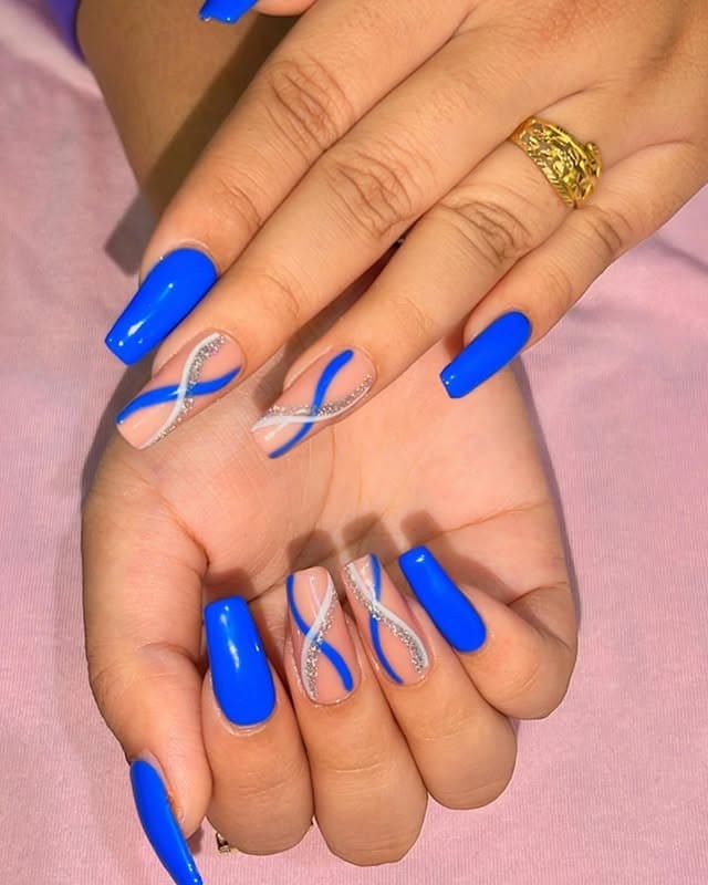 11. Electric Periwinkle Ribbon Nails - periwinkle nail ideas