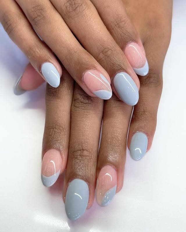 14. Angled Periwinkle Almond French - periwinkle nail ideas