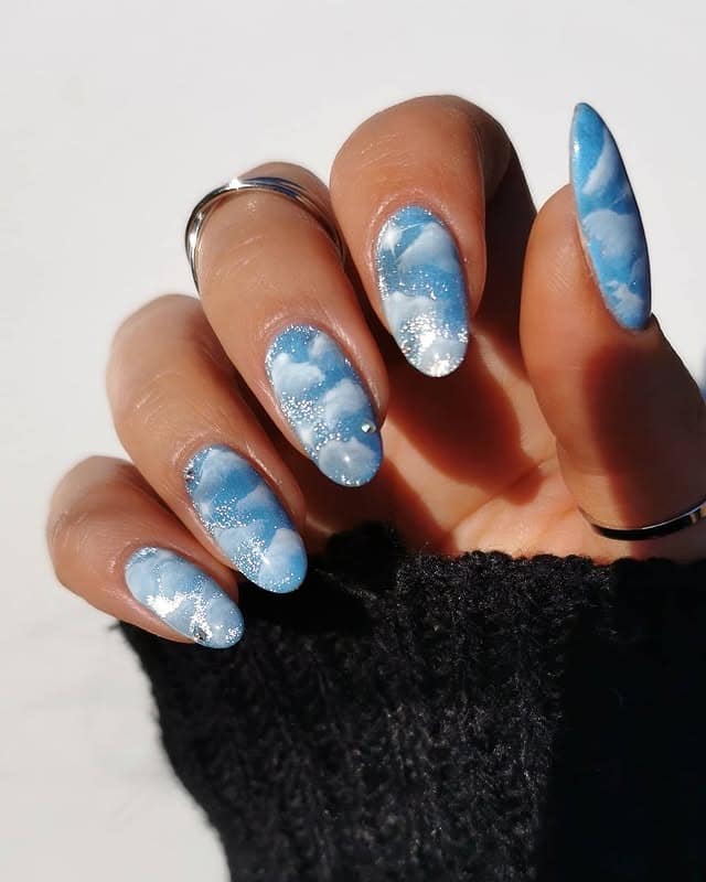 16. Shimmering Periwinkle Sky Nails - periwinkle nail ideas