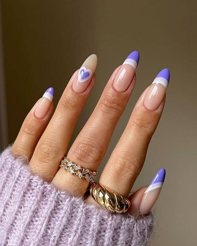 19. Periwinkle Heart Accent Tips - periwinkle nail ideas