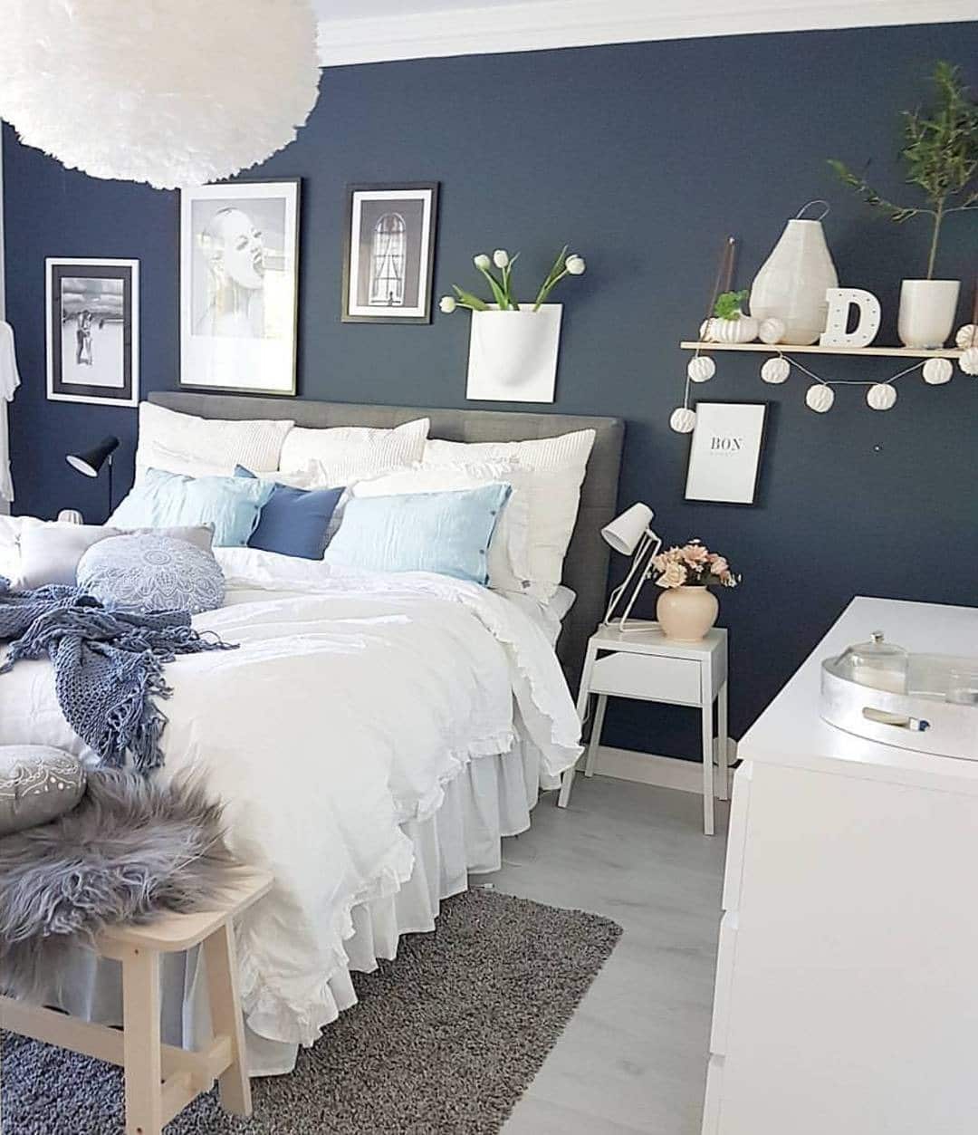 9. Soft Coastal Contrast - blue wall bedroom ideas