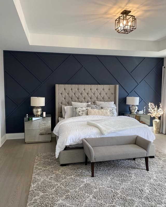 13. Elegant Contrast in Deep Blue - blue wall bedroom ideas
