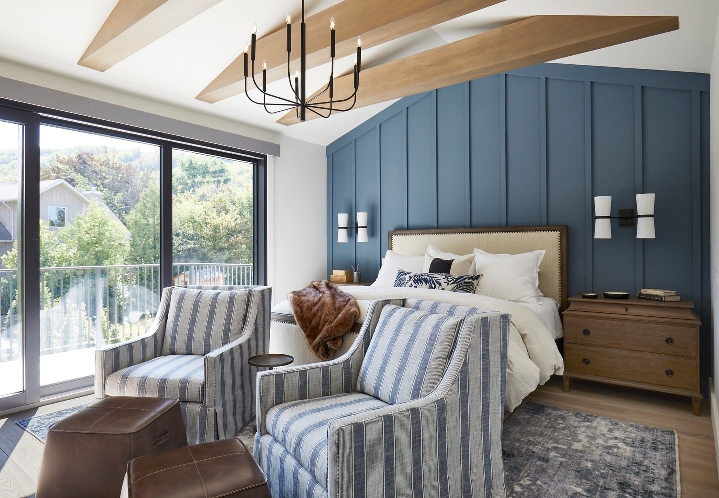 14. Coastal Contemporary Comfort - blue wall bedroom ideas