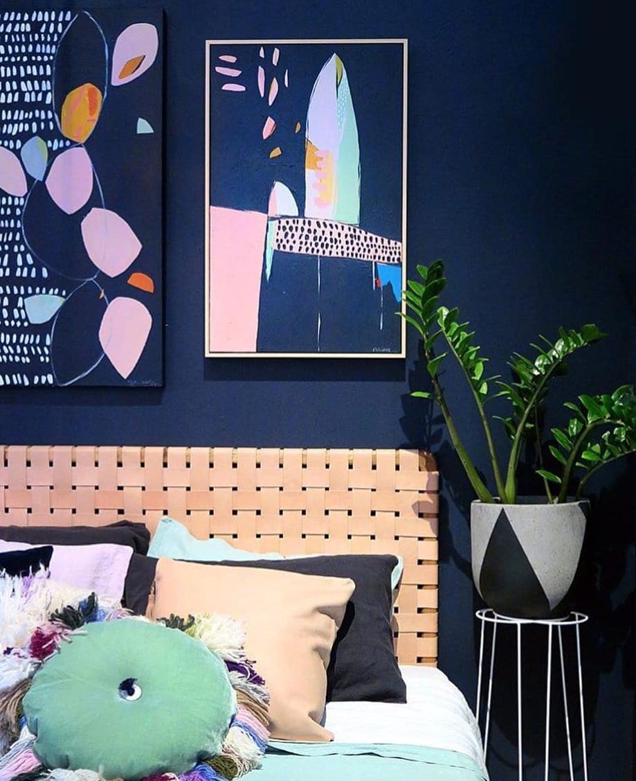 20. Bold Artistic Midnight Room - blue wall bedroom ideas