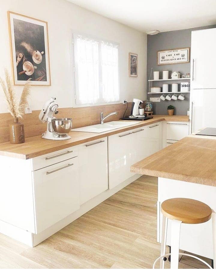 12. Warm White Kitchen with Natural Wood Accents - small white kitchen ideas