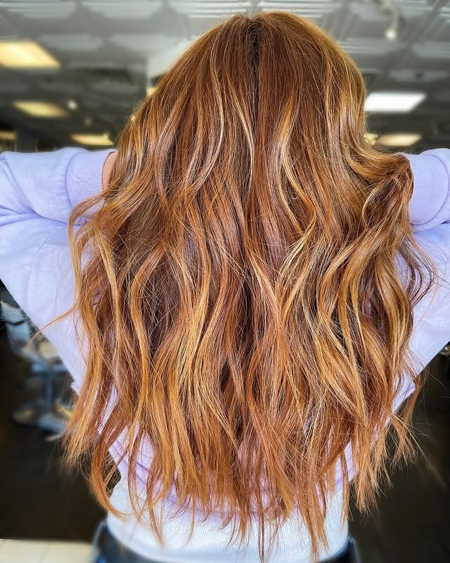 3. Golden Apricot Waves - Redhead Hair with Highlights