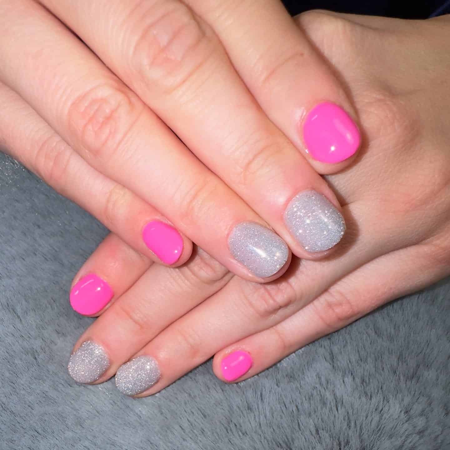 1. Sparkling Pink and Silver Delight - pink and gray nail ideas