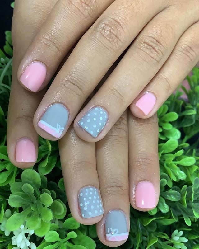 9. Chic Pastel Polka Harmony - pink and gray nail ideas