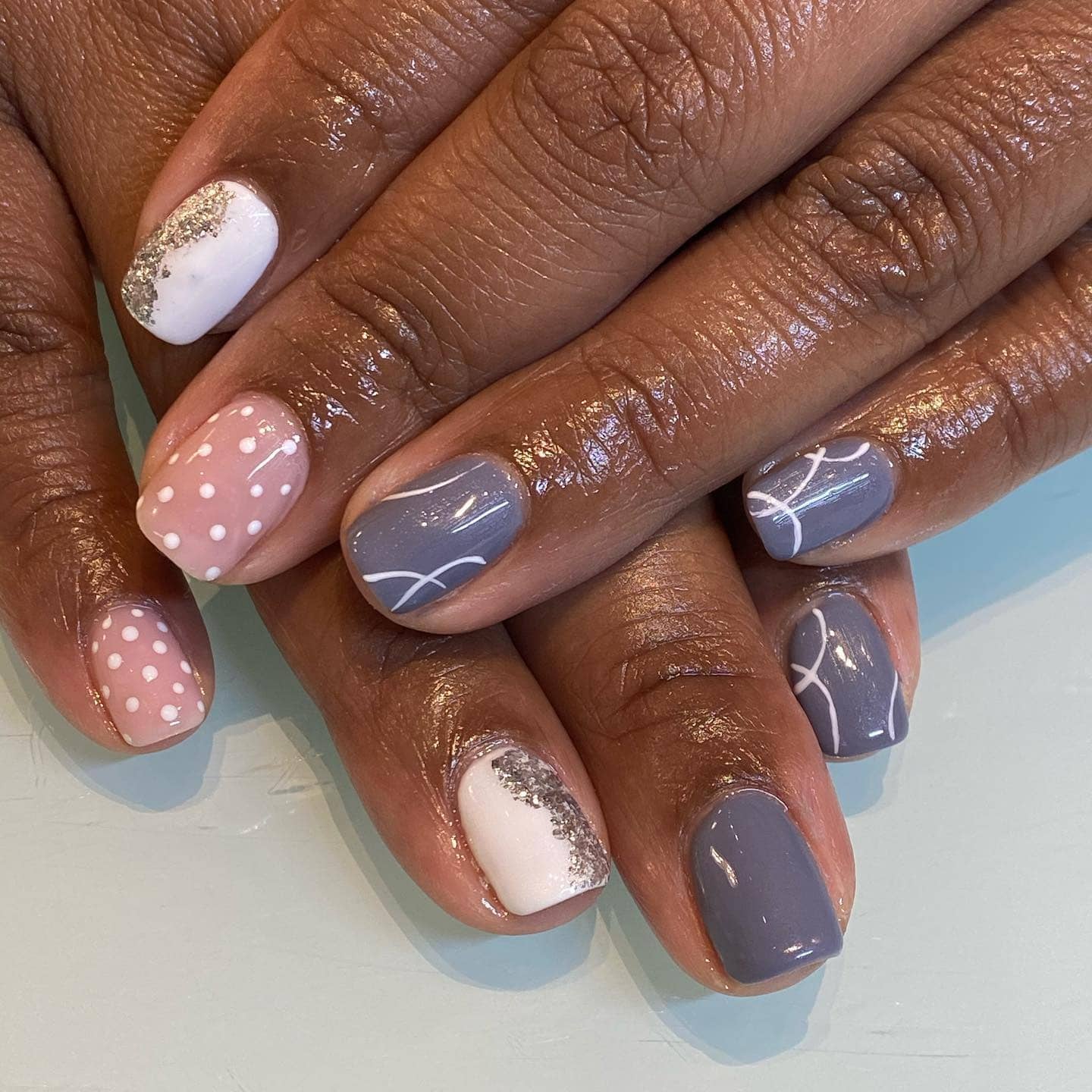 10. Soft Gray and Pink Artistry - pink and gray nail ideas