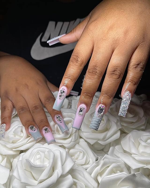 19. Crystal Ombre Perfection - pink and gray nail ideas