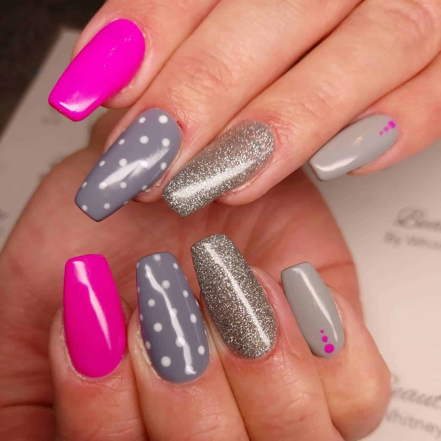 22. Modern Pop Pink and Silver Combo - pink and gray nail ideas