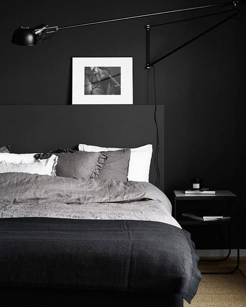 1. Monochrome Minimalism with Industrial Edge - dark gray bedroom ideas