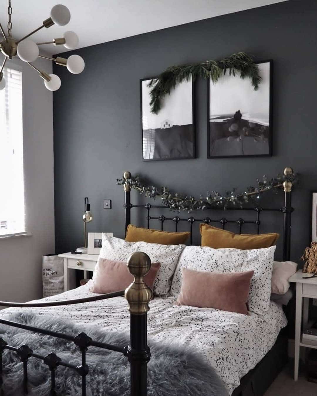 5. Chic Contrast with a Touch of Playfulness - dark gray bedroom ideas