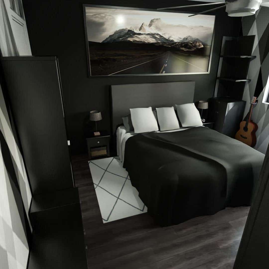 9. Artful Simplicity with Modern Lines - dark gray bedroom ideas