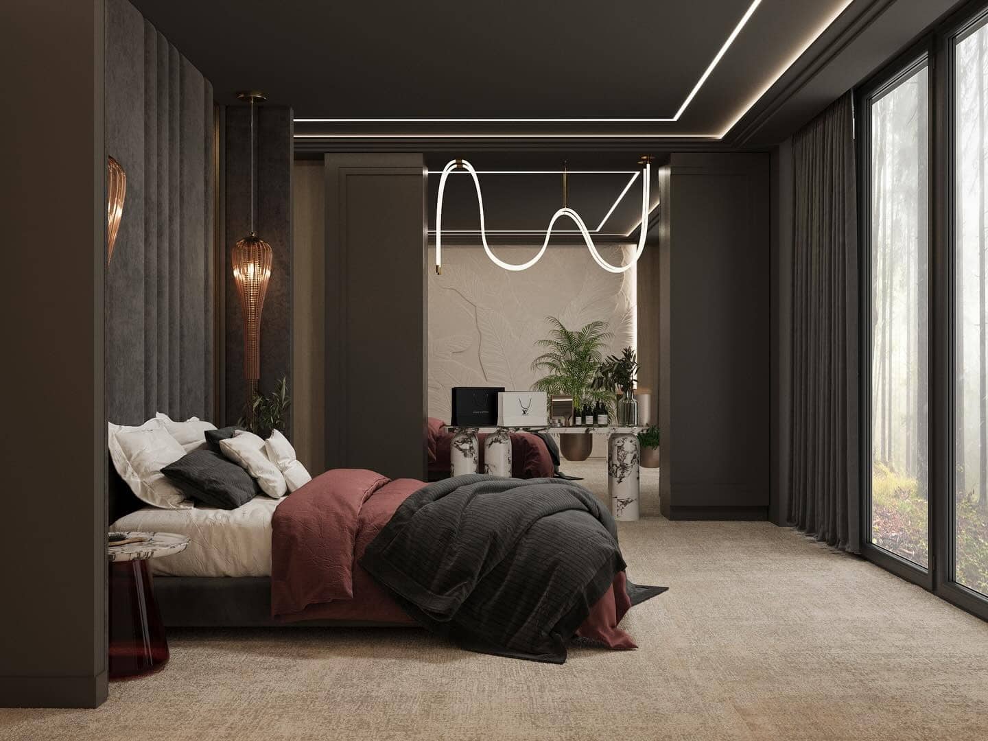 11. Moody Luxe with Russet Accents - dark gray bedroom ideas