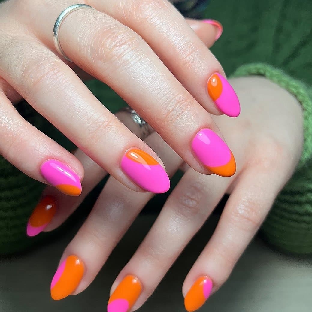 1. Vibrant Pink-Orange Curve Nails - pink and orange nail ideas