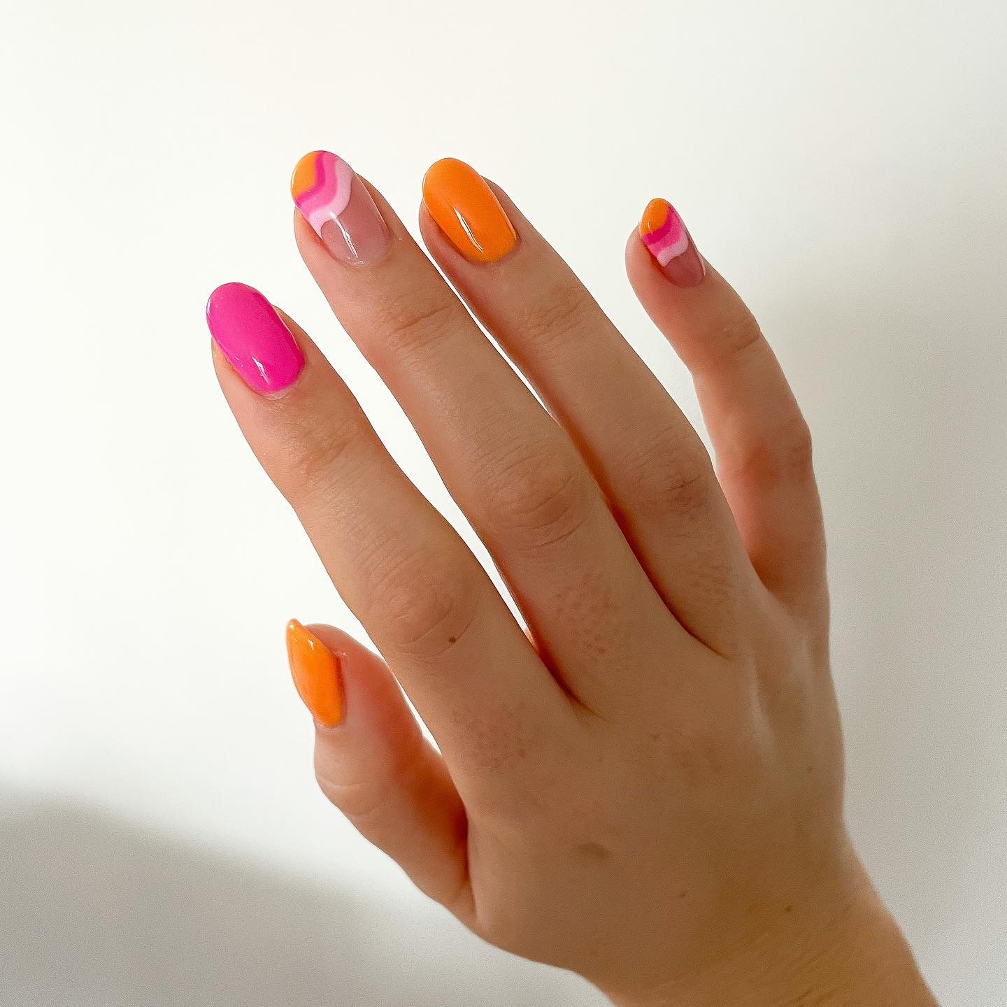 4. Retro Color Pop Nails - pink and orange nail ideas